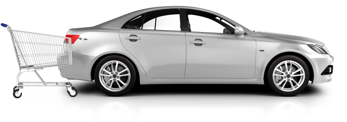 silver car with a scratch on the back with a trolley hitting into it