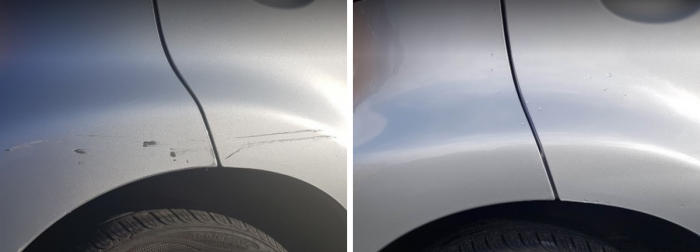 Car Wheel arch before and after a ChipsAway car scratch repair